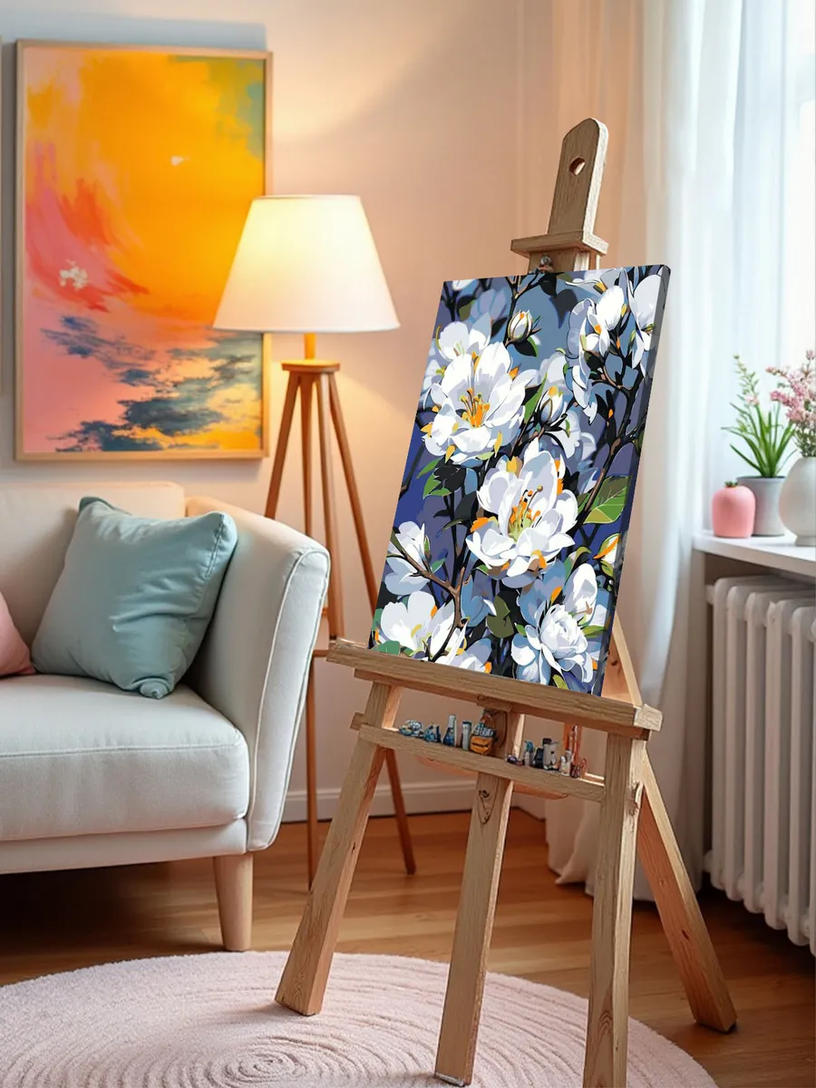 Картина по номерам «Цветы: белые лепестки, ранняя весна» — картинка 10