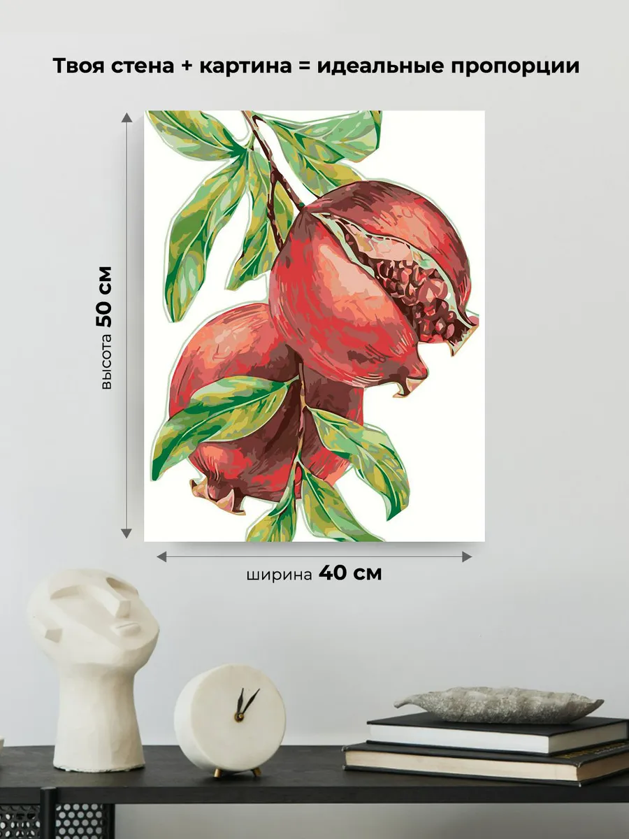 Картина по номерам «Спелые гранаты на ветке, минимализм арт» — картинка 3