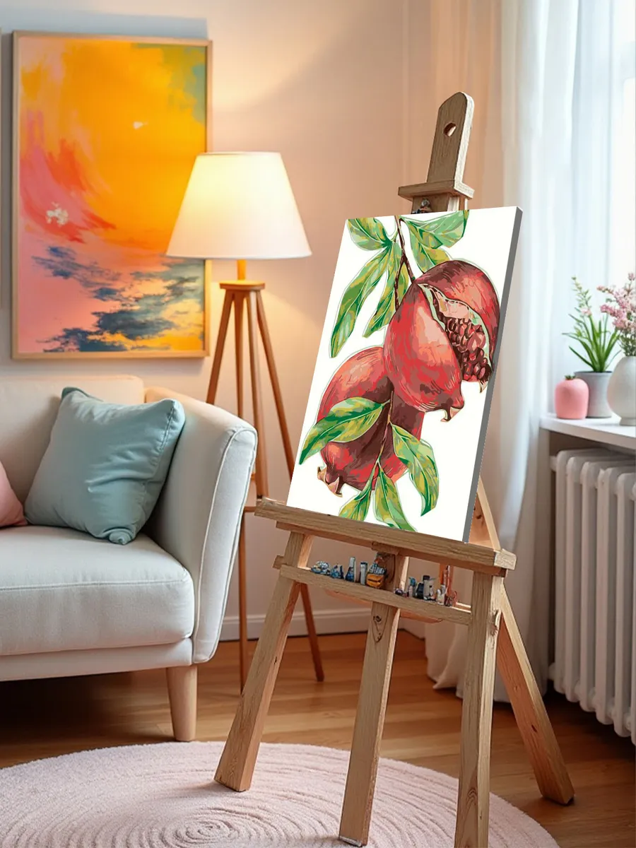 Картина по номерам «Спелые гранаты на ветке, минимализм арт» — картинка 9