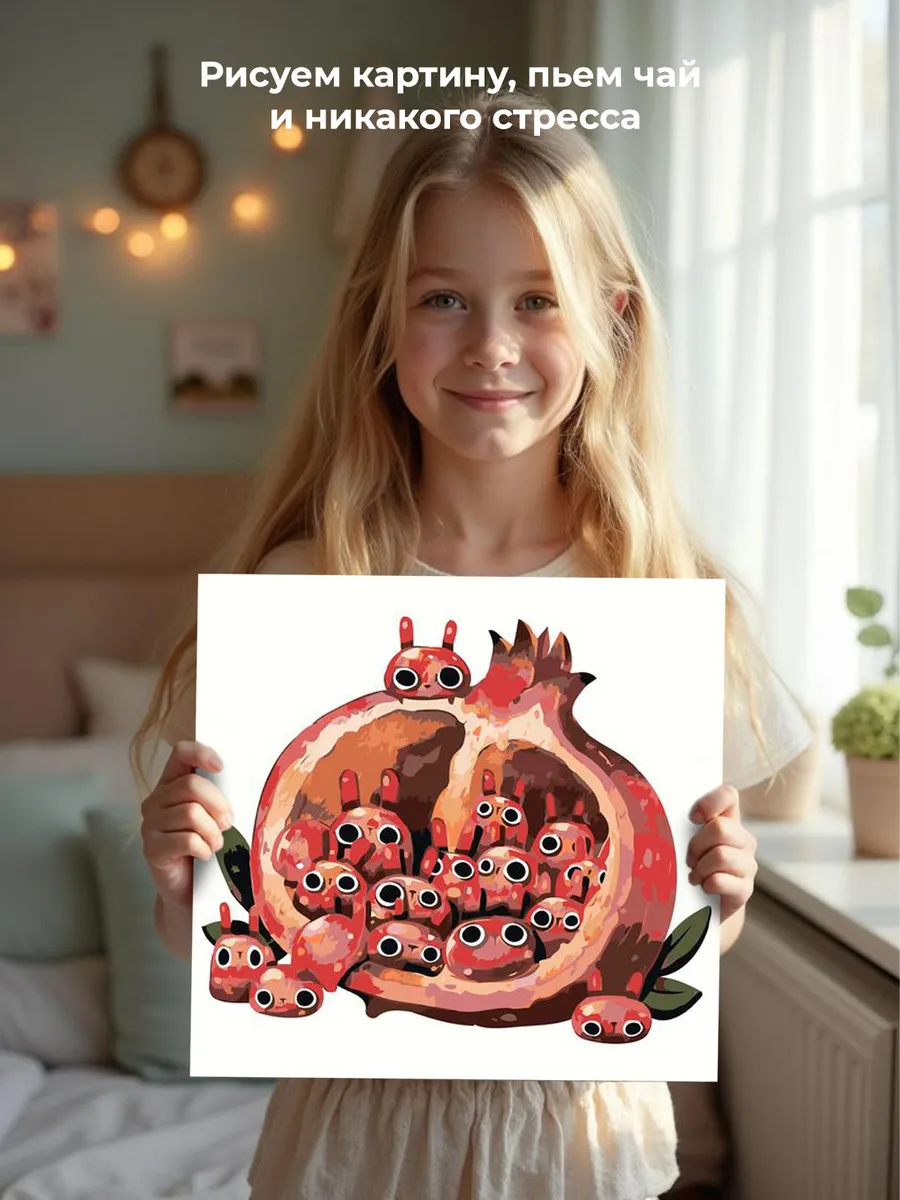 Картина по номерам «Гранат и красные зернышки-зайки арт» — картинка 7