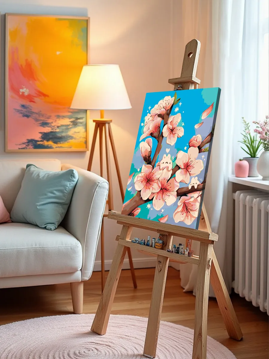 Картина по номерам «Цветы: сакура и микро-зайки, весна» — картинка 10