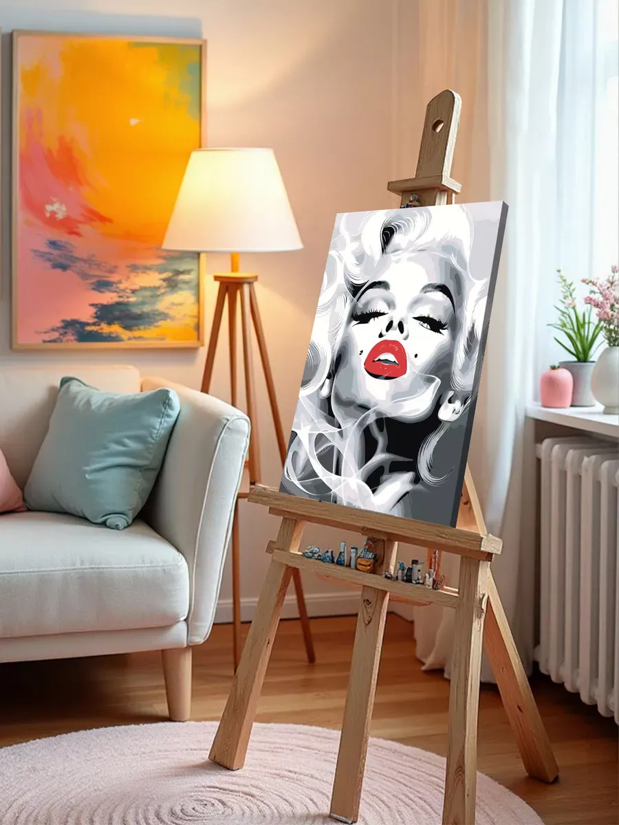 Картина по номерам «Мерлин (Мерилин) Монро: чб портрет» — картинка 10