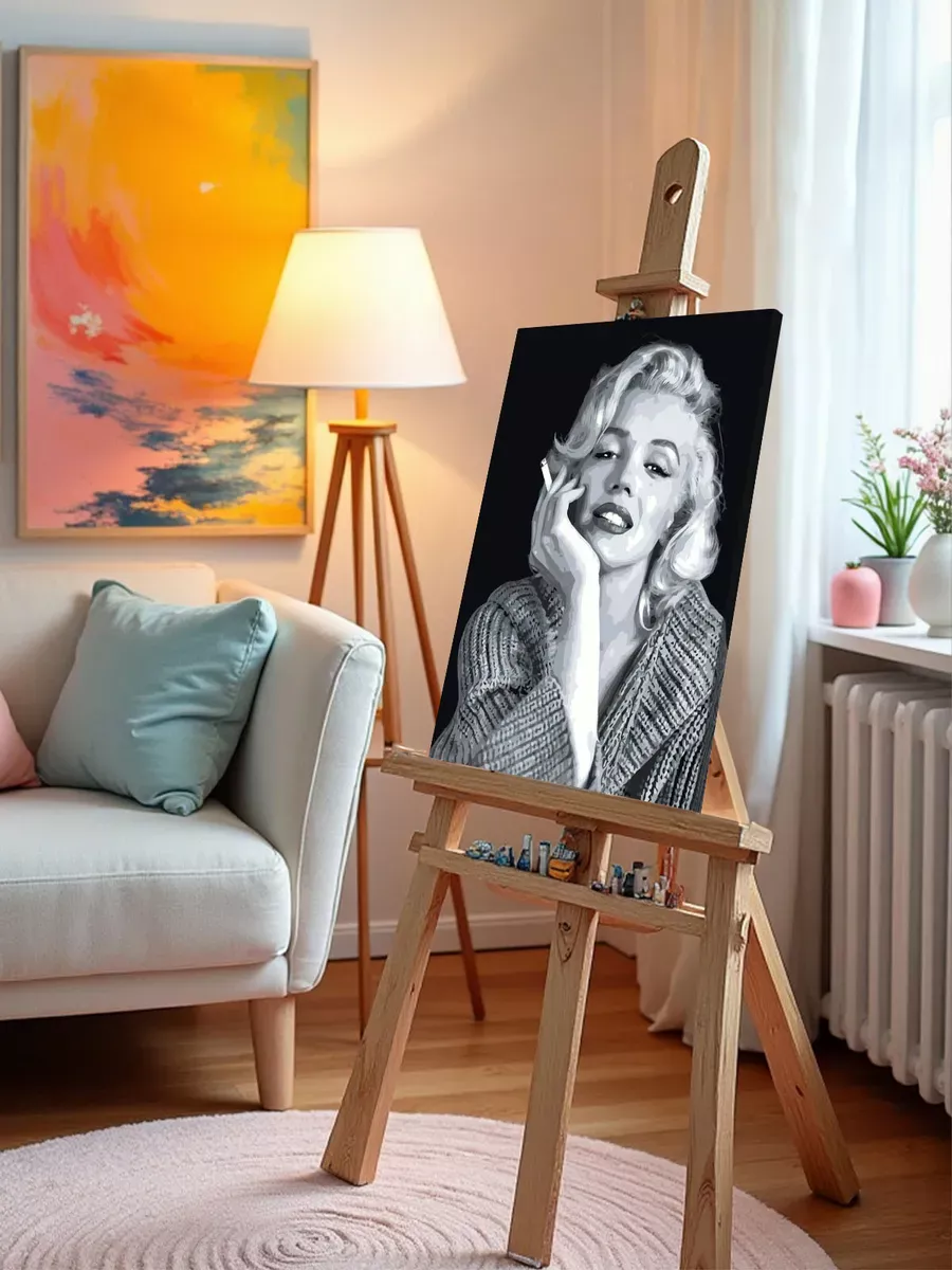 Картина по номерам «Мерлин (Мерилин) Монро: чб портрет» — картинка 10