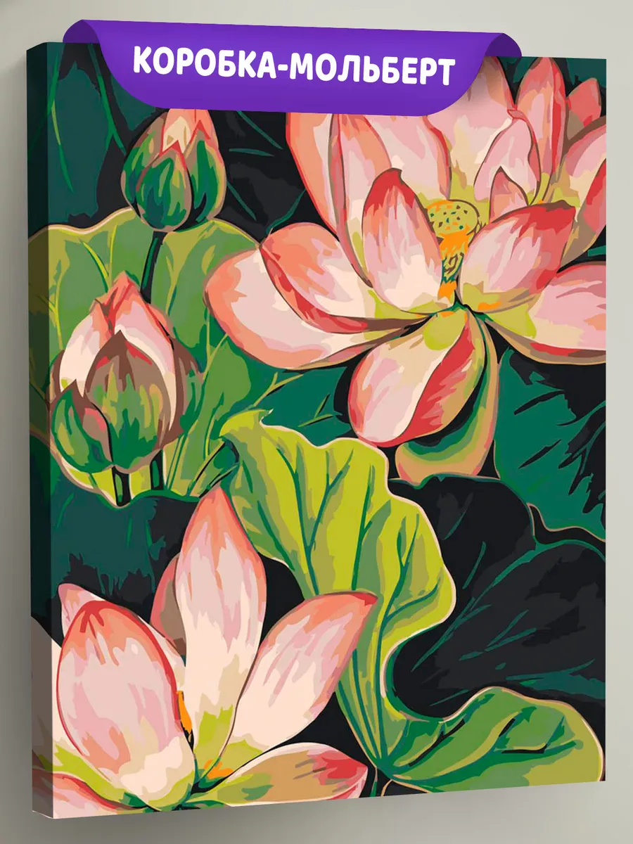 Картина по номерам «Цветы, буддизм: розовые лотосы в пруду»