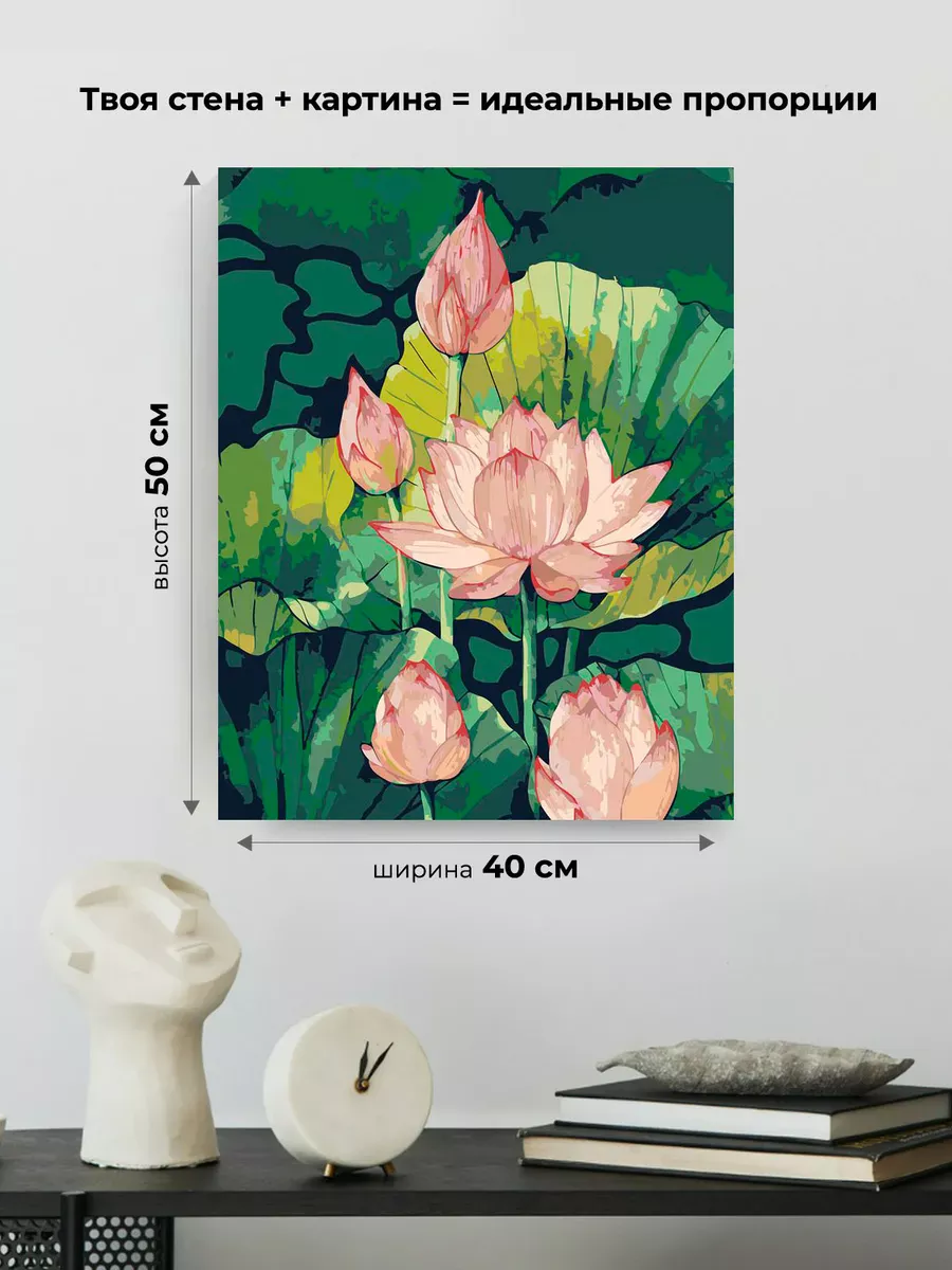 Картина по номерам «Цветы, буддизм: розовые лотосы в пруду» — картинка 3