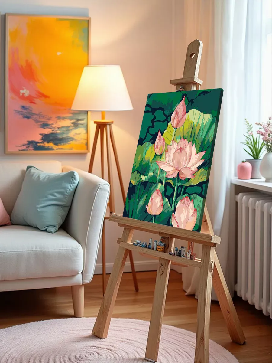 Картина по номерам «Цветы, буддизм: розовые лотосы в пруду» — картинка 10