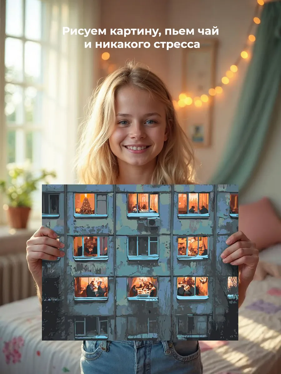 Картина по номерам «Панельки родные: свет в окнах, ночь» — картинка 6