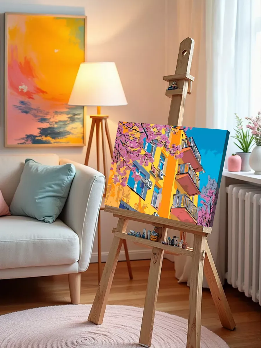 Картина по номерам «Панельки родные: весна в городе, цветы» — картинка 9