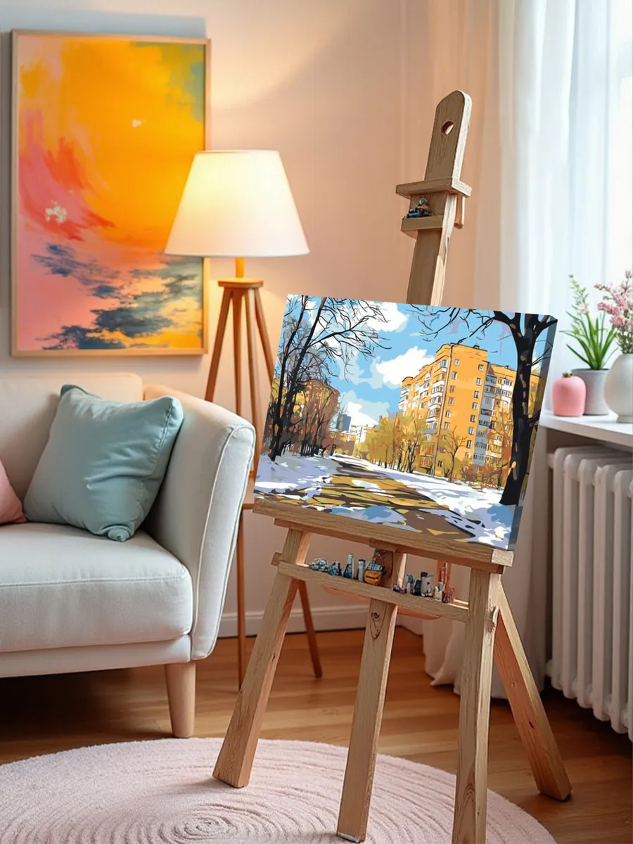 Картина по номерам «Панельки родные: ранняя весна в городе» — картинка 9