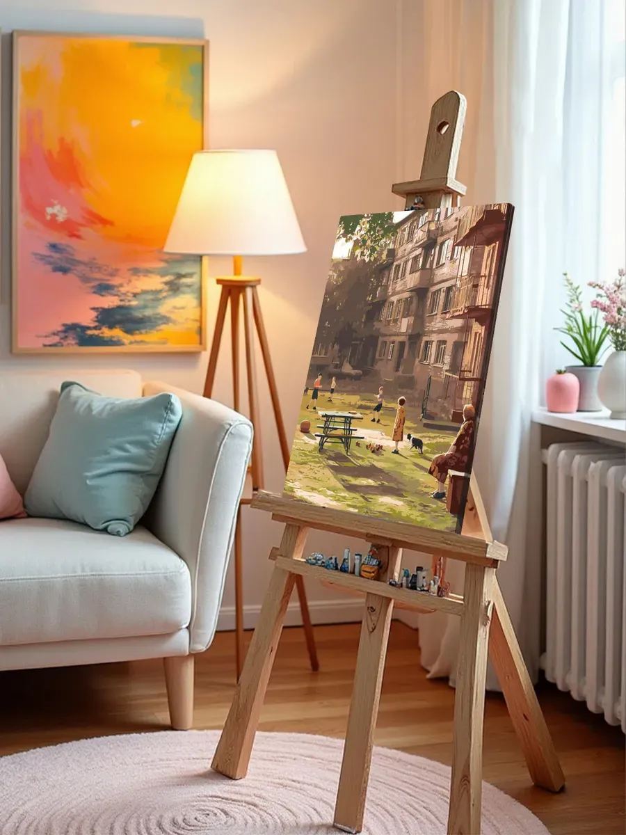 Картина по номерам «Панельки родные: дети играют во дворе» — картинка 9