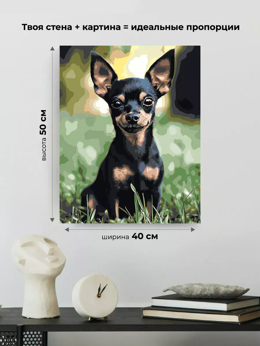 Картина по номерам «Собаки: черный той терьер на прогулке» — картинка 3