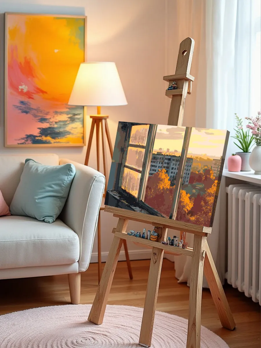 Картина по номерам «Панельки родные: вид на осенний город» — картинка 9