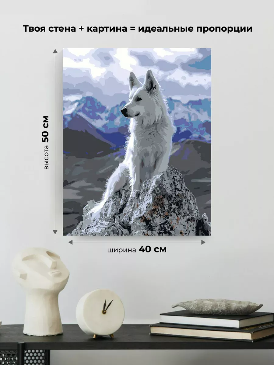 Картина по номерам «Собаки: белая швейцарская овчарка, горы» — картинка 3