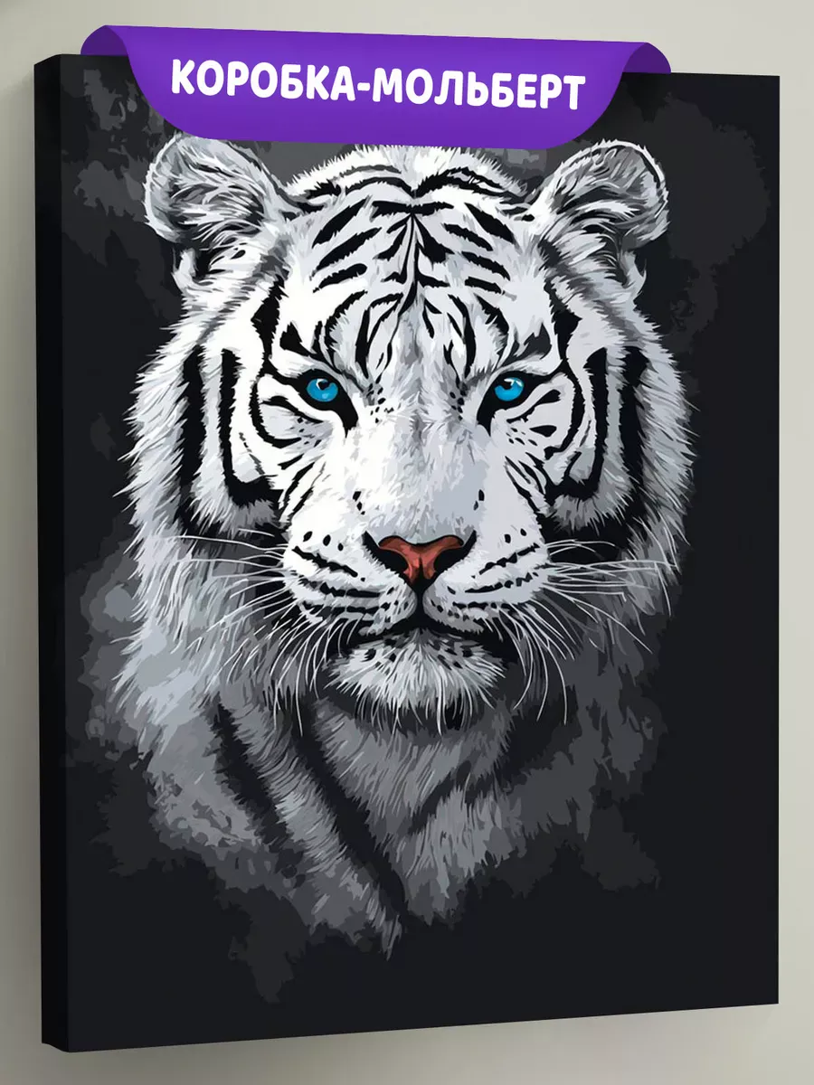 Картина по номерам «Животные: белый грациозный тигр, портрет»