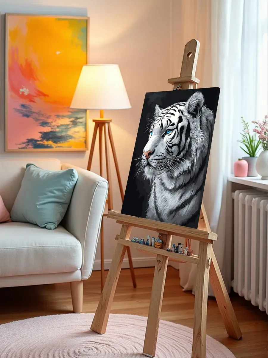 Картина по номерам «Животные: белый грациозный тигр, портрет» — картинка 9