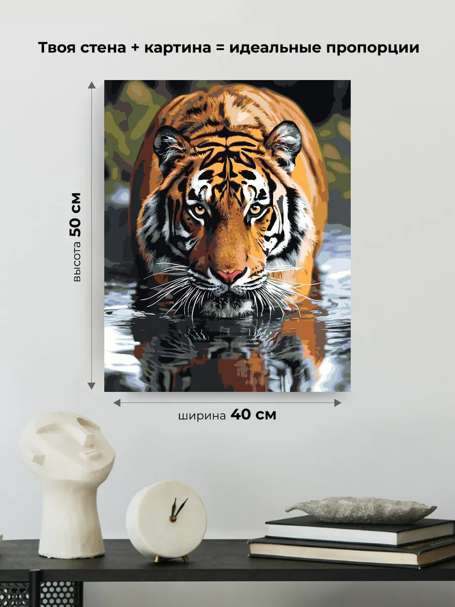 Картина по номерам «Животные: тигр в горной реке, природа» — картинка 3