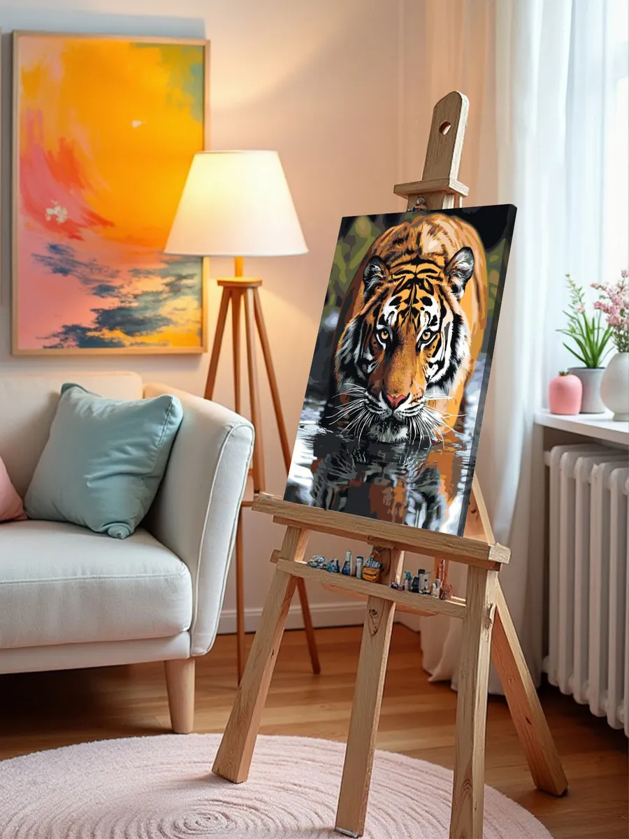 Картина по номерам «Животные: тигр в горной реке, природа» — картинка 9