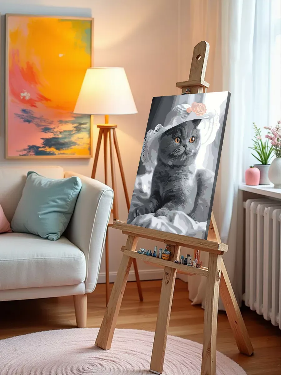 Картина по номерам «Кошки: серый британец, британский котенок» — картинка 10