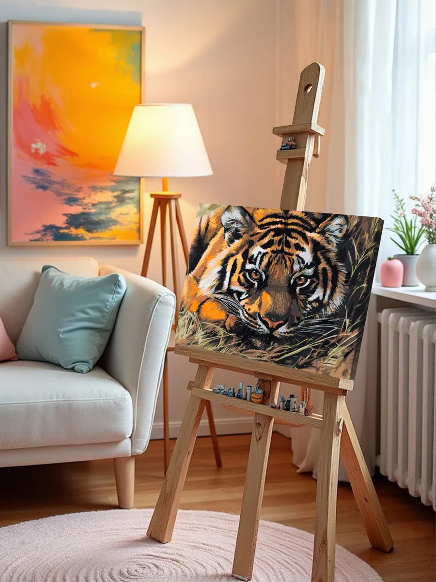 Картина по номерам «Животные: тигр прячется в траве, природа» — картинка 9