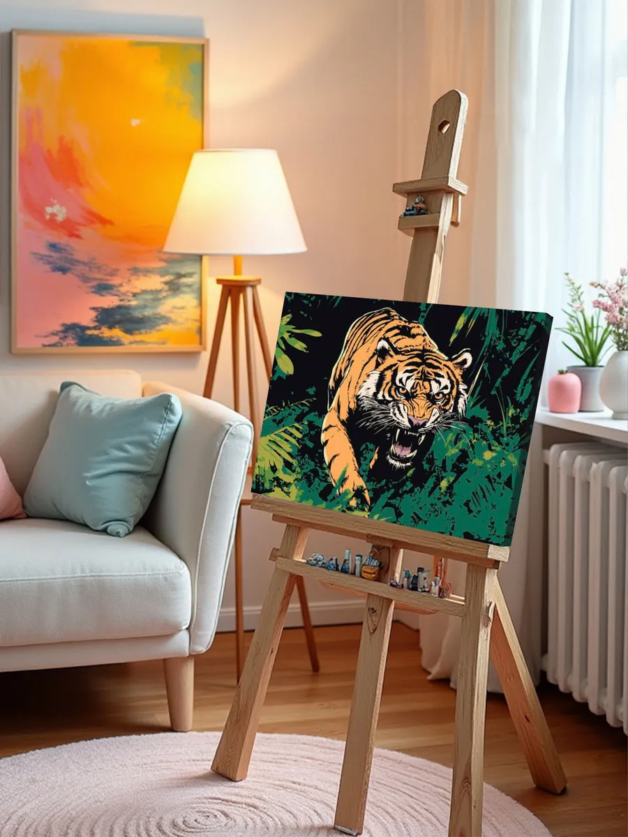 Картина по номерам «Животные: ревущий тигр в джунглях арт» — картинка 9