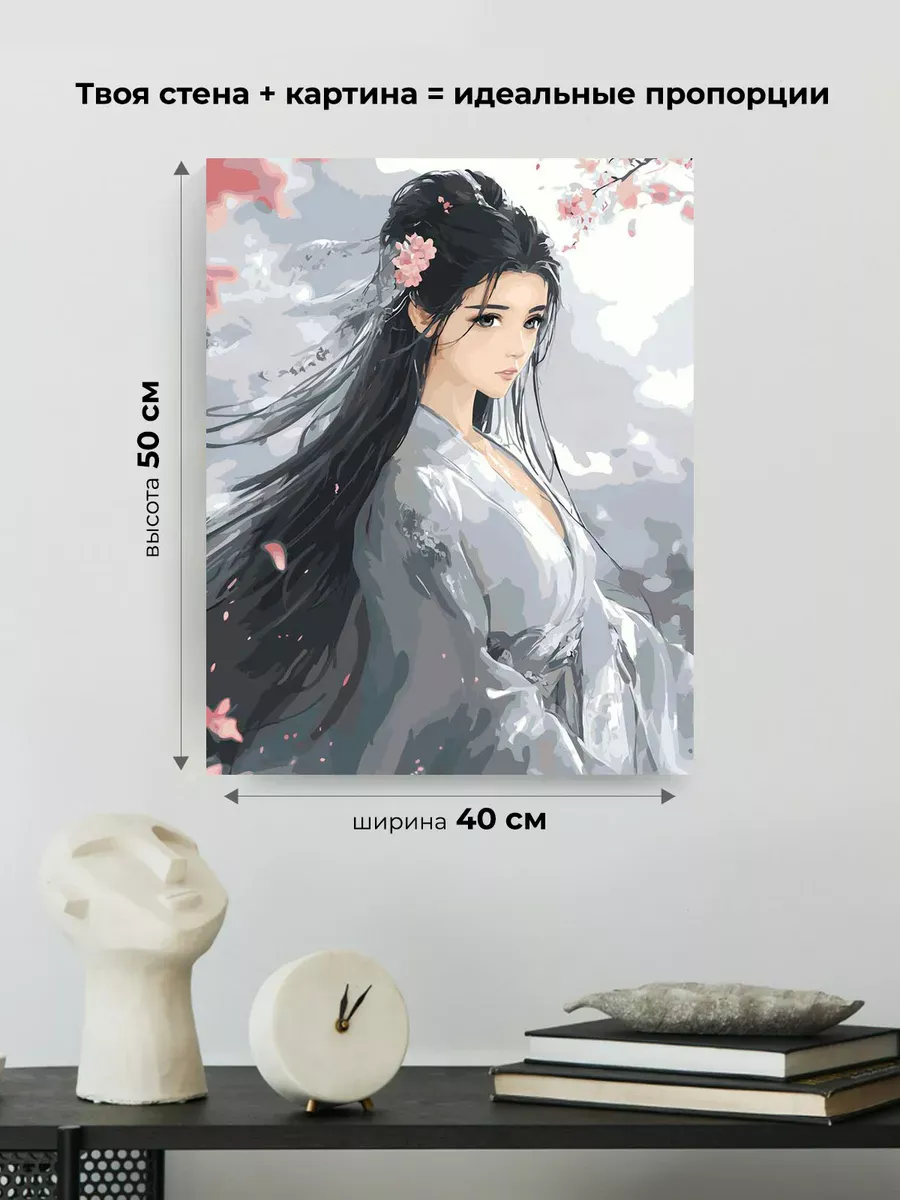 Картина по номерам «Весна: девушка с стиле манга и сакура» — картинка 3