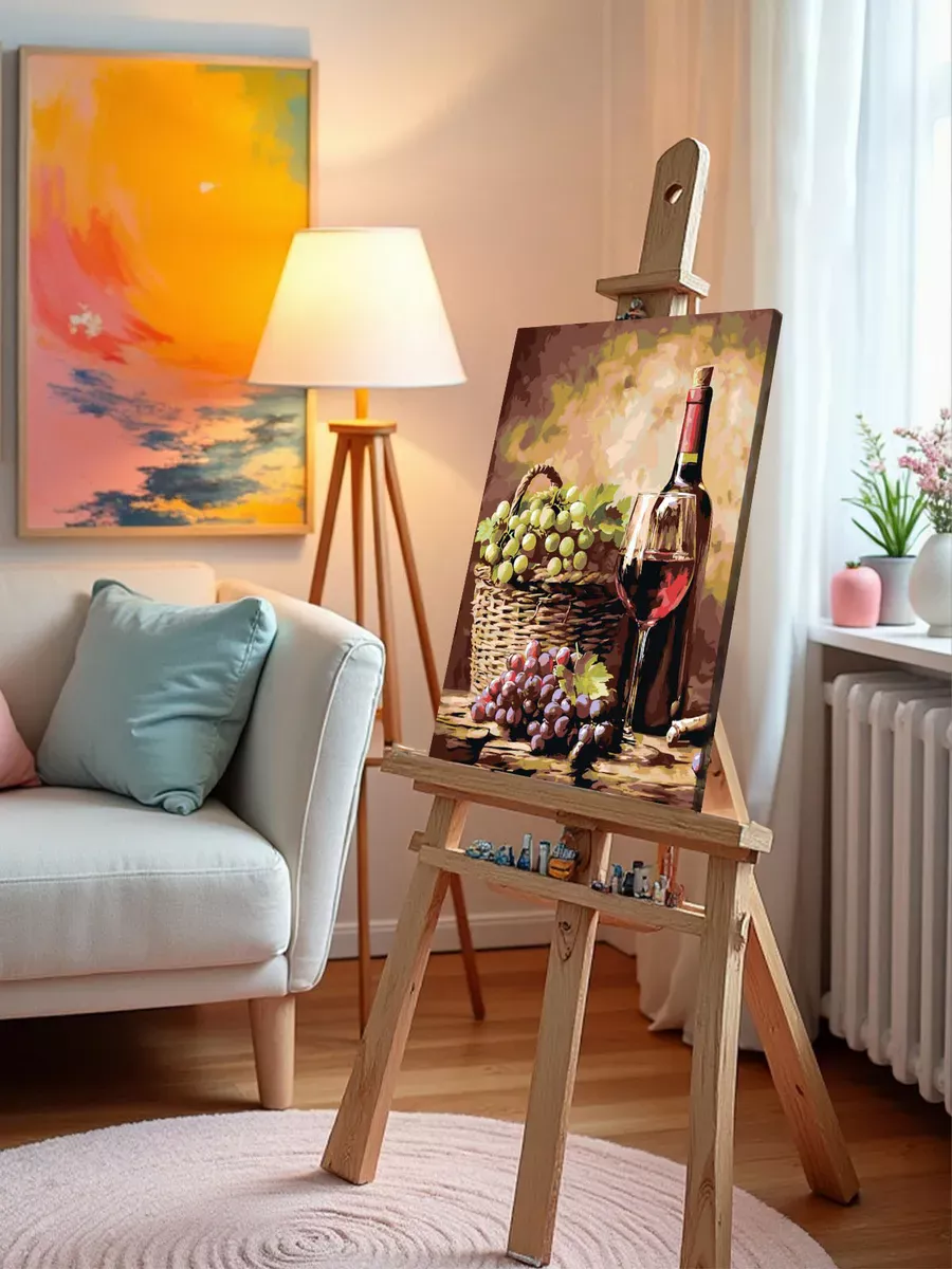 Картина по номерам «Красное вино и виноград, натюрморт» — картинка 9