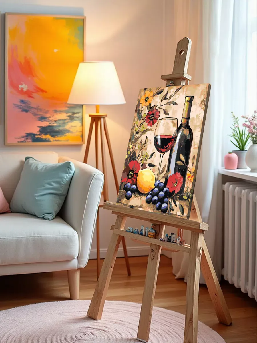 Картина по номерам «Красное вино, лимон и цветы, натюрморт» — картинка 10