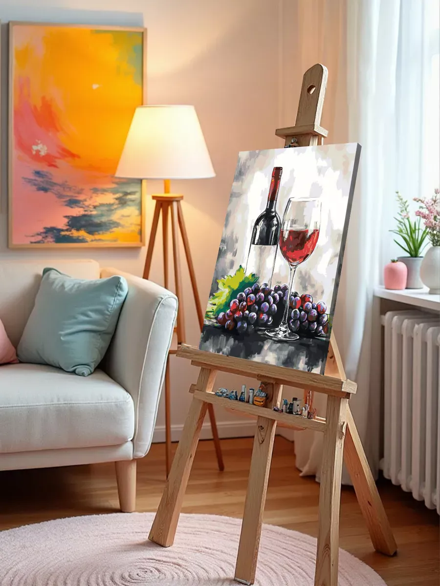 Картина по номерам «Красное вино и виноград, натюрморт» — картинка 10