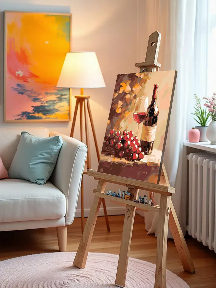 Картина по номерам «Красное вино и виноград, натюрморт» — картинка 10