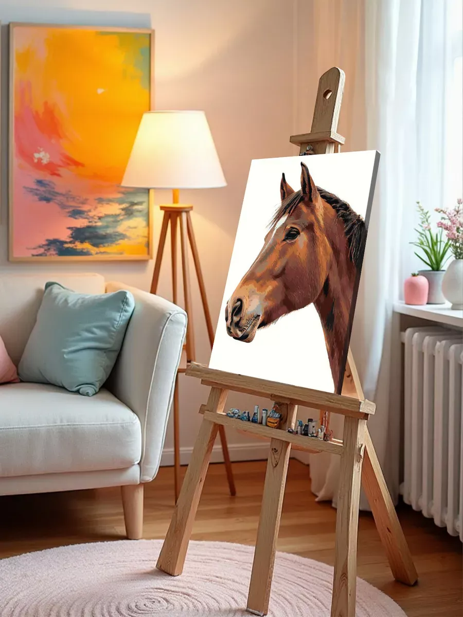 Картина по номерам «Животные: конь на белом фоне, портрет» — картинка 10