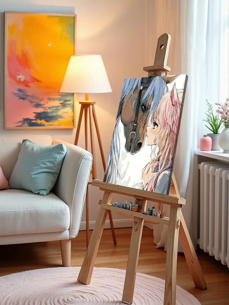 Картина по номерам «Животные: девушка и лошадь в стиле аниме» — картинка 10