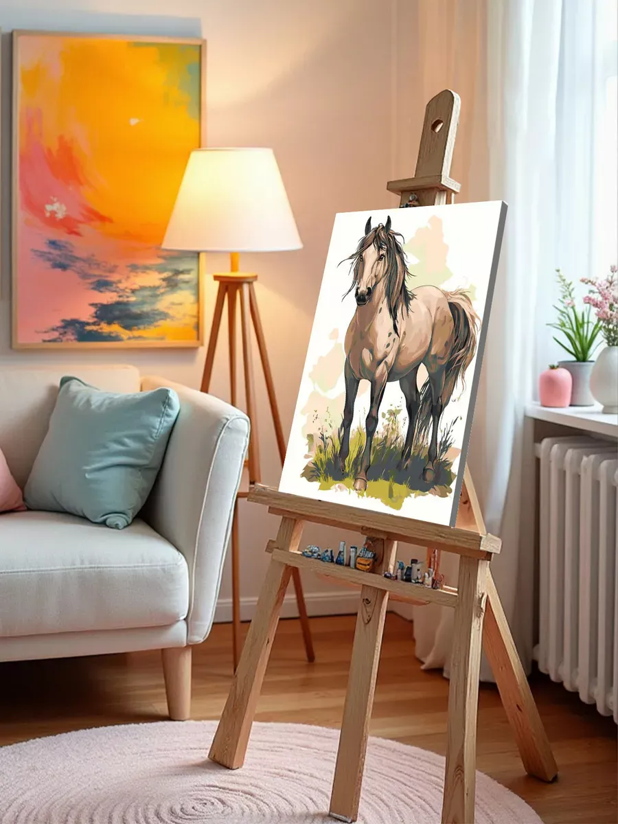 Картина по номерам «Животные: конь на траве, в стиле аниме» — картинка 10