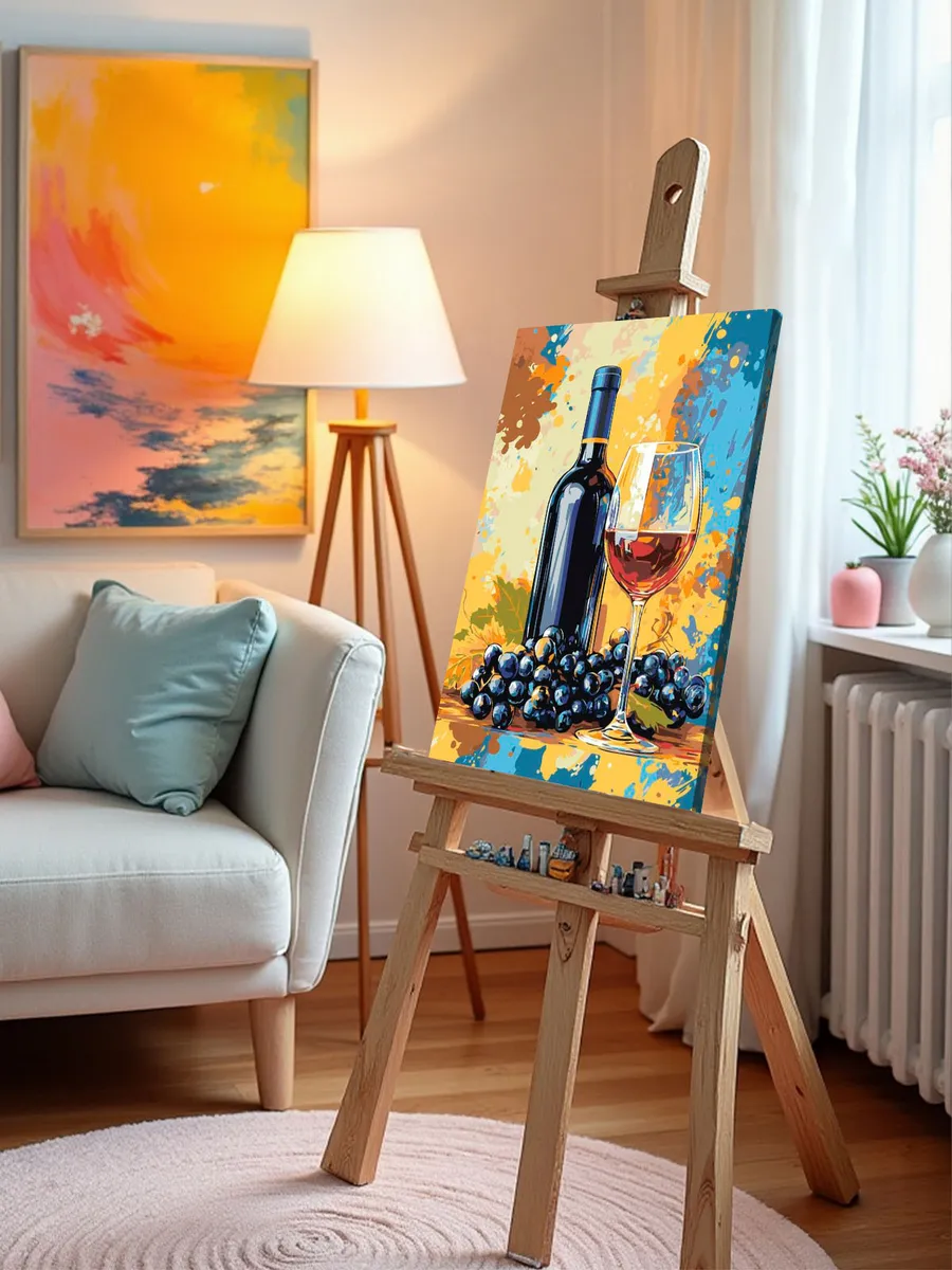 Картина по номерам «Красное вино и виноград, натюрморт» — картинка 10