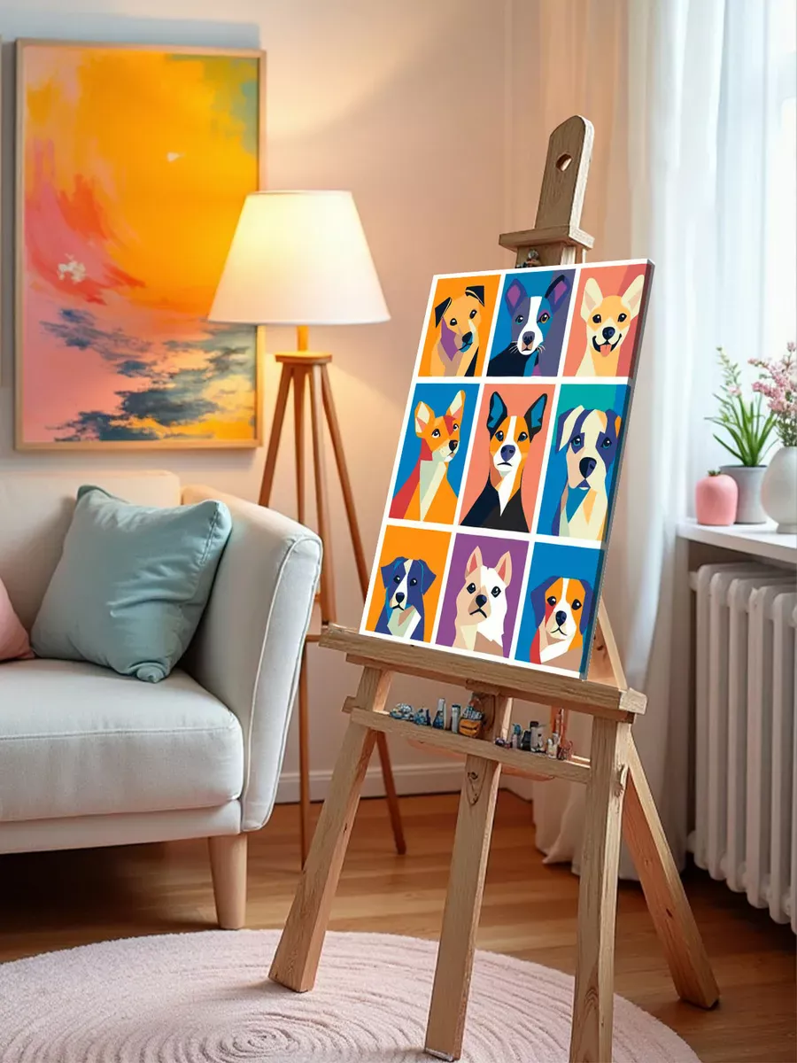 Картина по номерам «Собаки: разноцветные пёсики поп-арт» — картинка 9