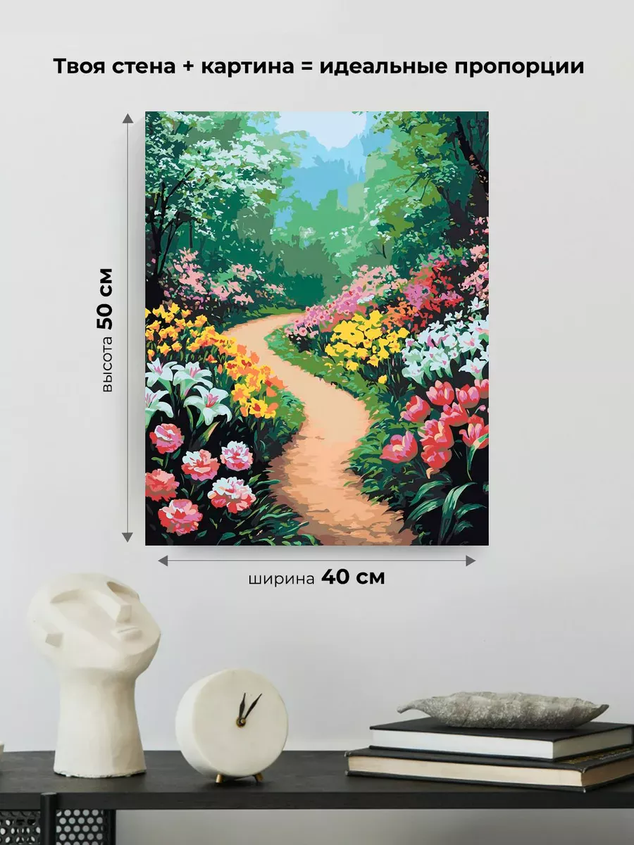 Картина по номерам «Цветы: тюльпаны и лилии в саду, весна» — картинка 3