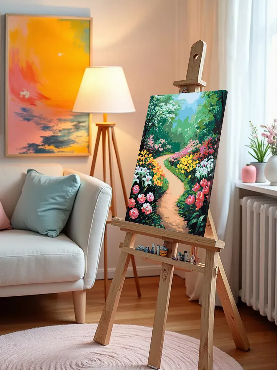 Картина по номерам «Цветы: тюльпаны и лилии в саду, весна» — картинка 10