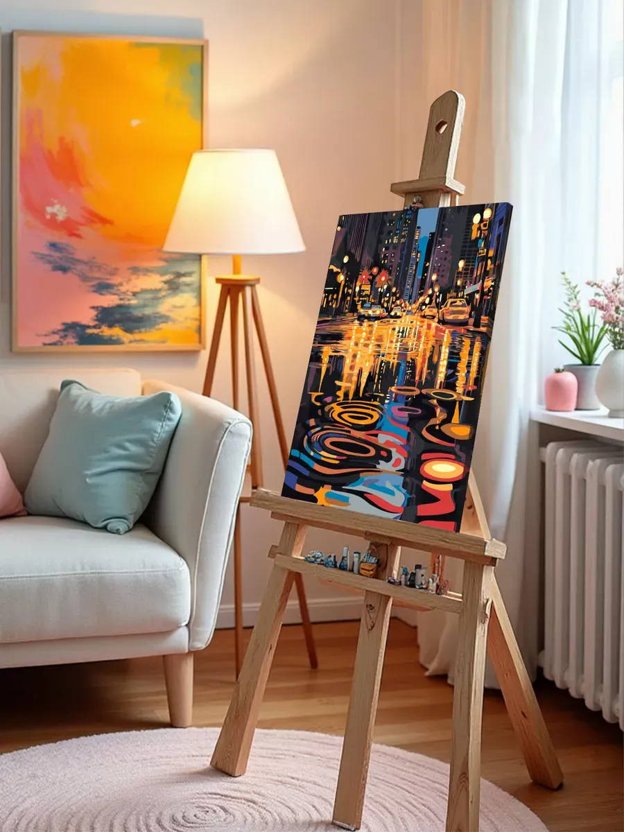 Картина по номерам «Мокрые улицы ночного города, Нью-Йорк» — картинка 10