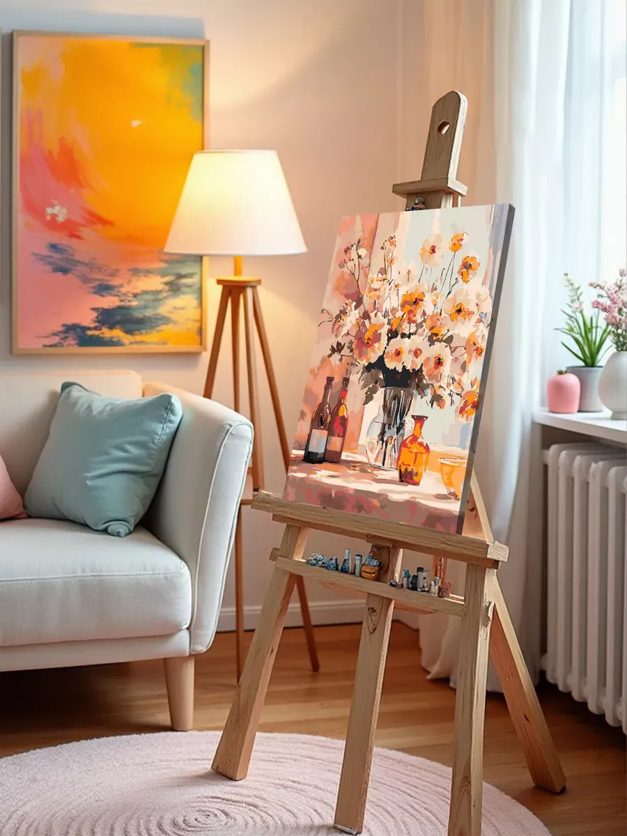 Картина по номерам «Цветы: букет из шиповника в вазе, весна» — картинка 10