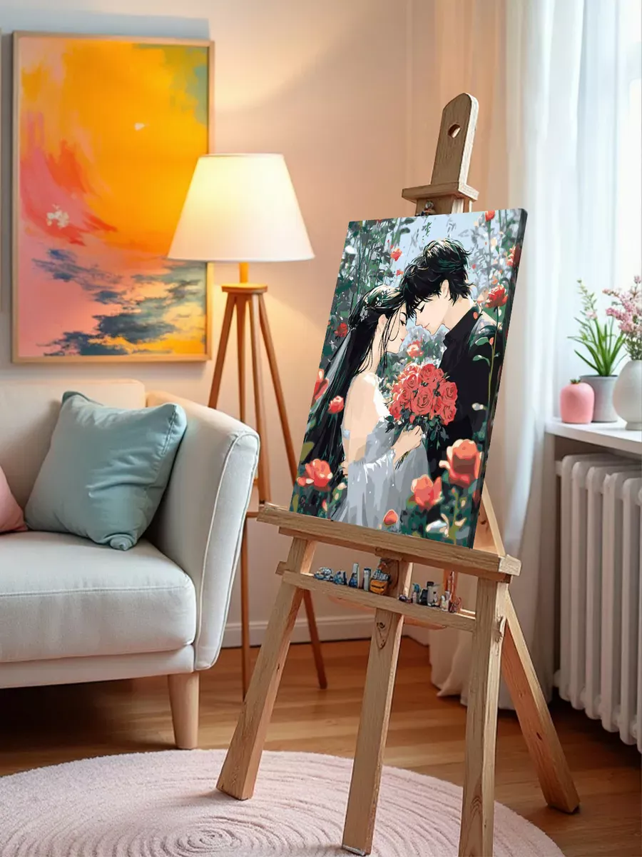 Картина по номерам «Романтика в стиле аниме, влюбленные, розы» — картинка 10