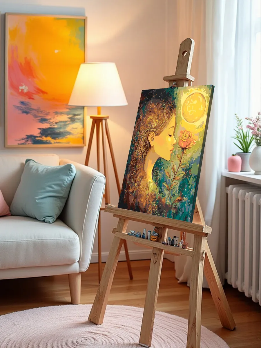 Картина по номерам «Девушка и роза, освещенные солнцем арт» — картинка 10