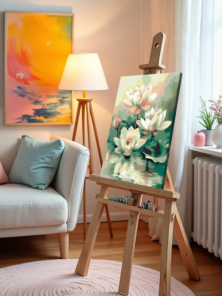 Картина по номерам «Цветы: нежные лотосы в пруду, буддизм» — картинка 10