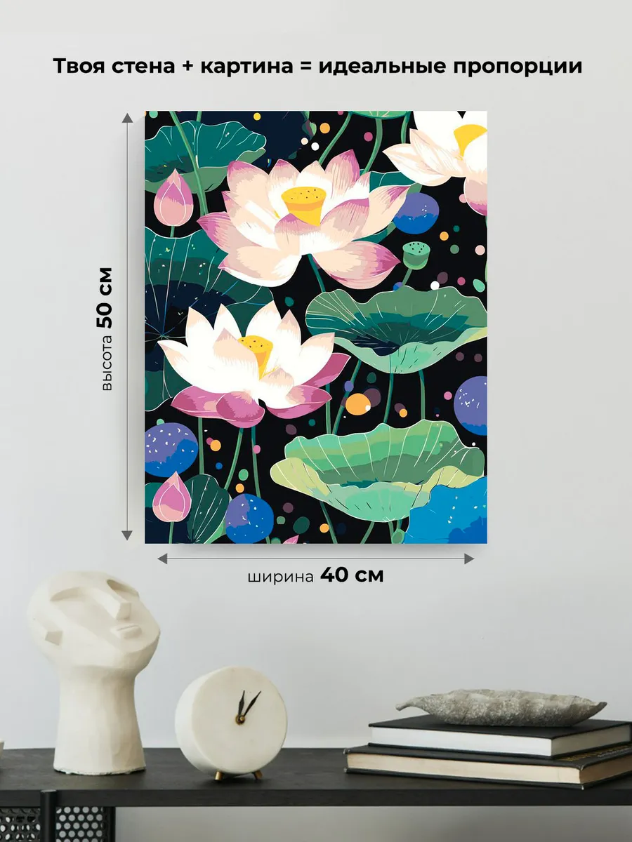 Картина по номерам «Цветы: яркие лотосы в пруду, буддизм» — картинка 3