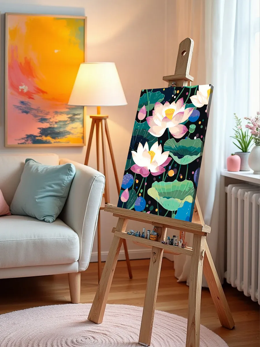 Картина по номерам «Цветы: яркие лотосы в пруду, буддизм» — картинка 10