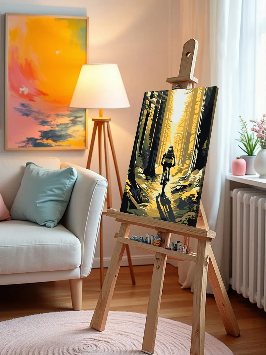 Картина по номерам «Велосипедист на дорожке в лесу арт» — картинка 10