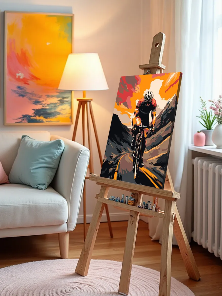 Картина по номерам «Велосипедист спортсмен, гонка в горах» — картинка 9