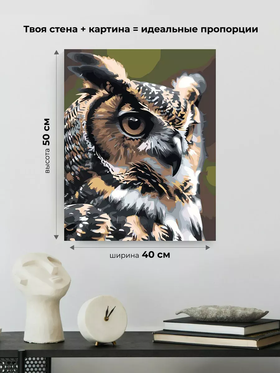 Картина по номерам «Животные: мудрая птица сова, портрет» — картинка 3