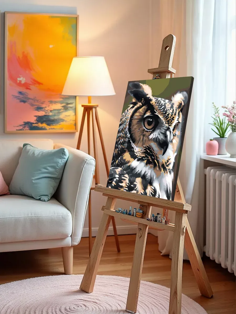 Картина по номерам «Животные: мудрая птица сова, портрет» — картинка 10