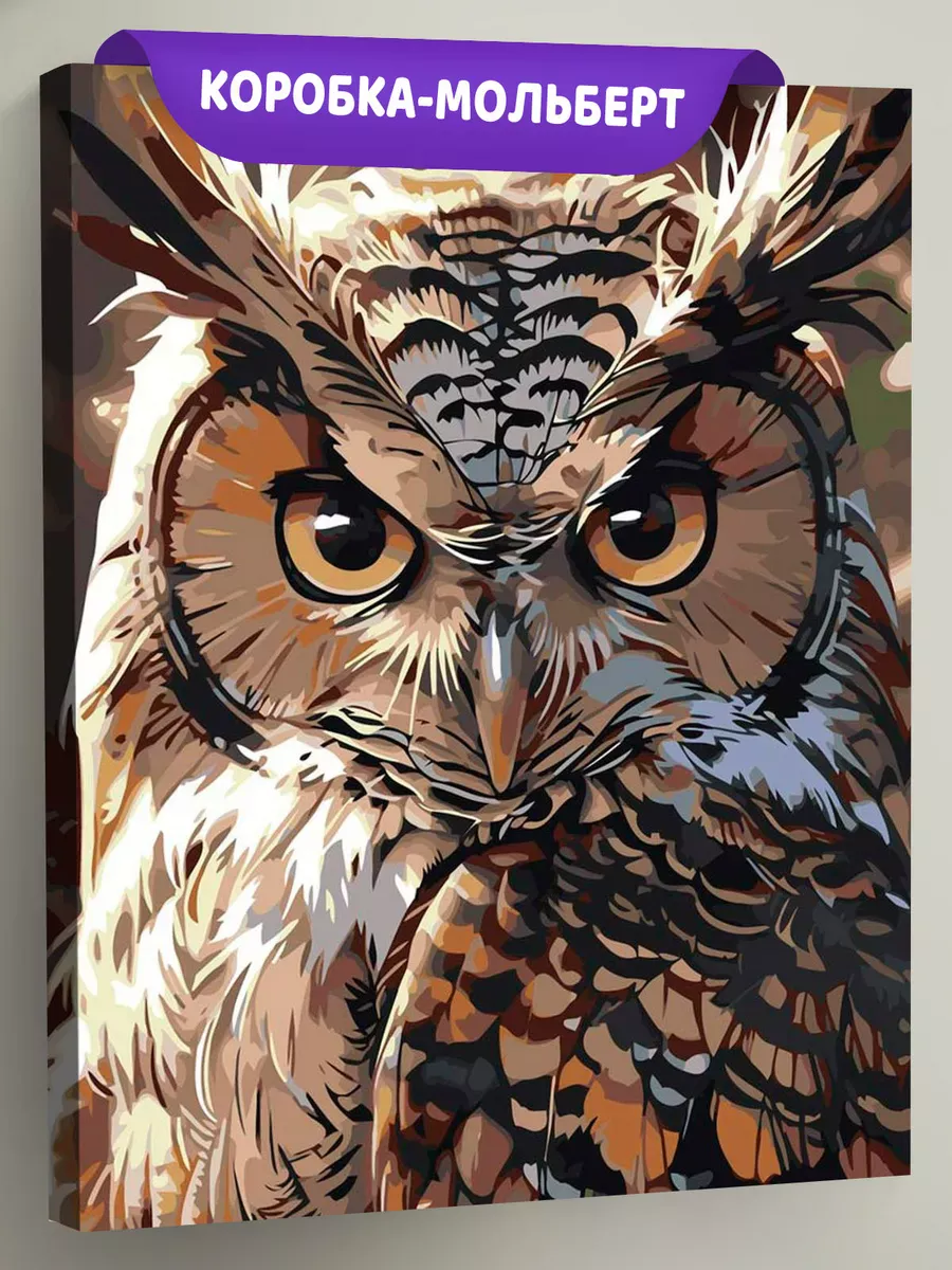 Картина по номерам «Животные: мудрая птица сова, портрет»