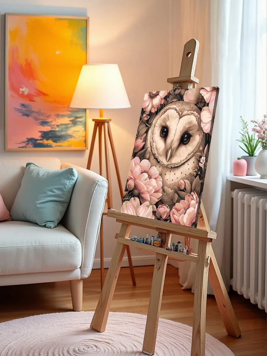 Картина по номерам «Животные: необычная птица сова в цветах» — картинка 10