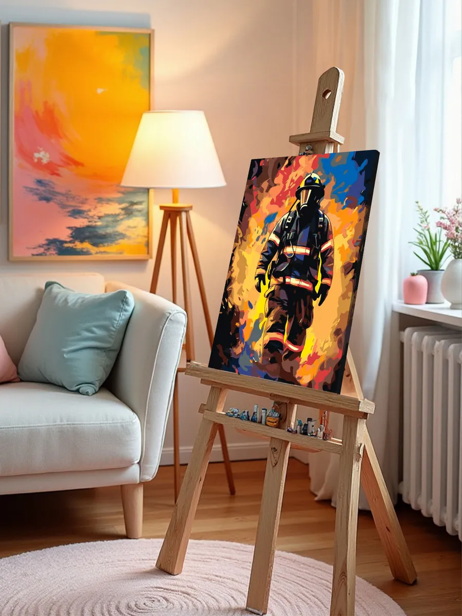 Картина по номерам «Пожарный в форме и противогазе арт» — картинка 10